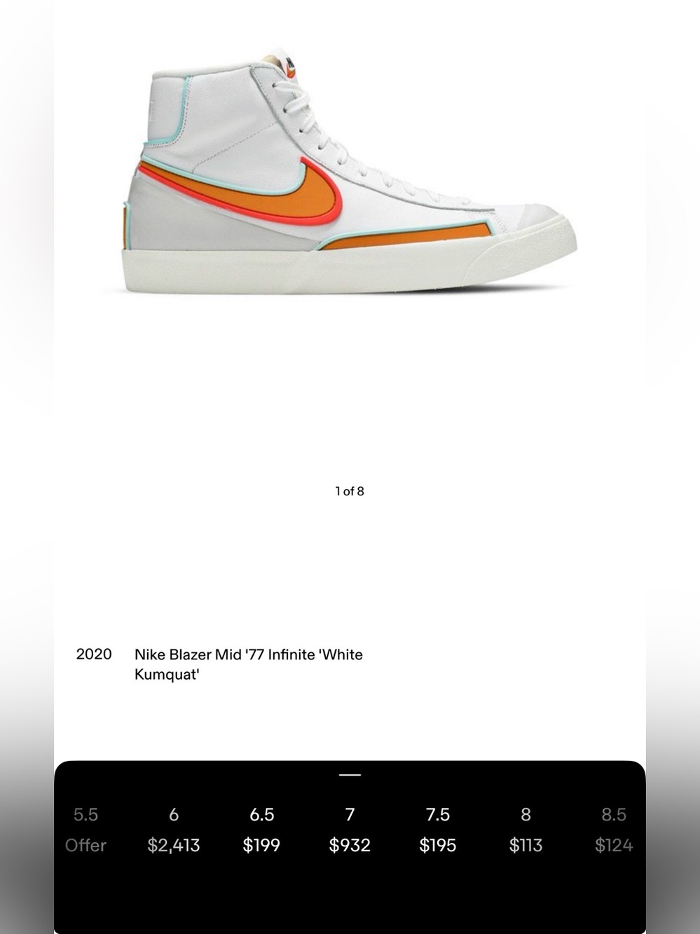 Nike Blazer Mid ‘77 Infinite ‘White Kumquat’ Women’s Sz. 7.5